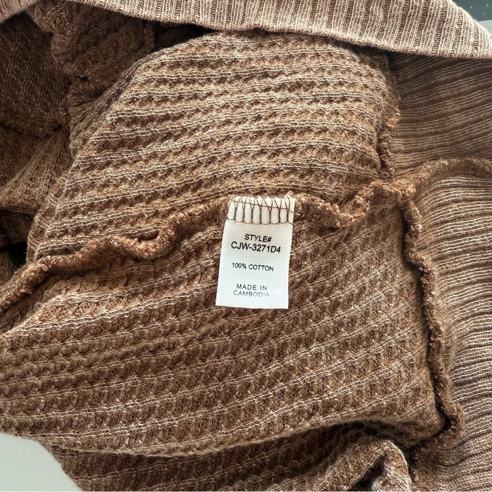 Zenana Women’s Zip Hoodie Sweatshirt Acid Mineral Wash Beige Waffle Texture L - Picture 10 of 10